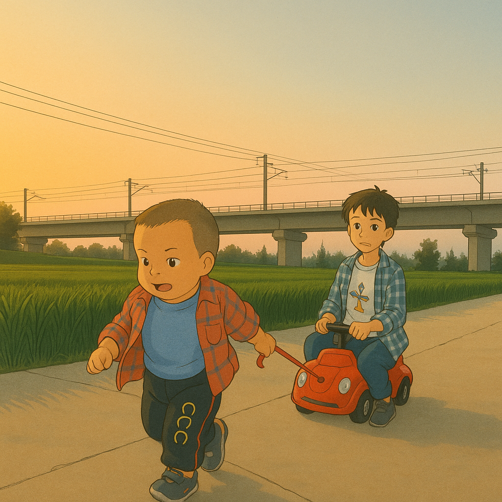 黄昏中的童年奔跑